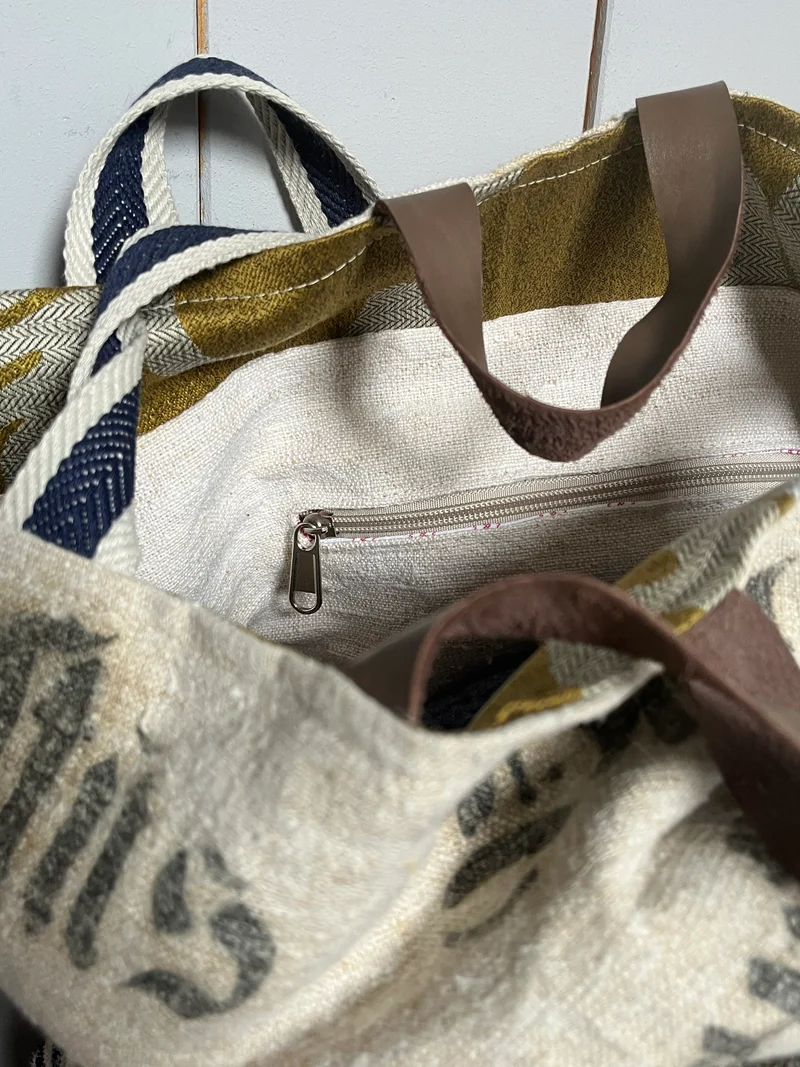 1923: Große Tasche Shopper mit Streifen und beeindruckender original Aufschrift