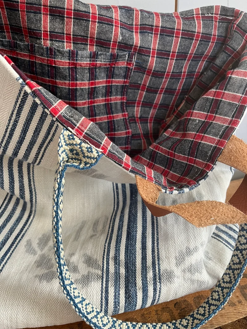 1904: Große Tasche Shopper mit Streifen aus Kornsack