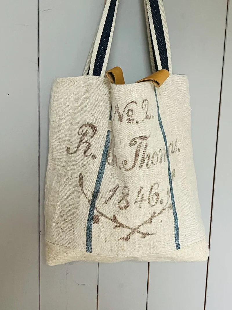 Rarität: Tasche Shopper mit Streifen aus Kornsack von 1846