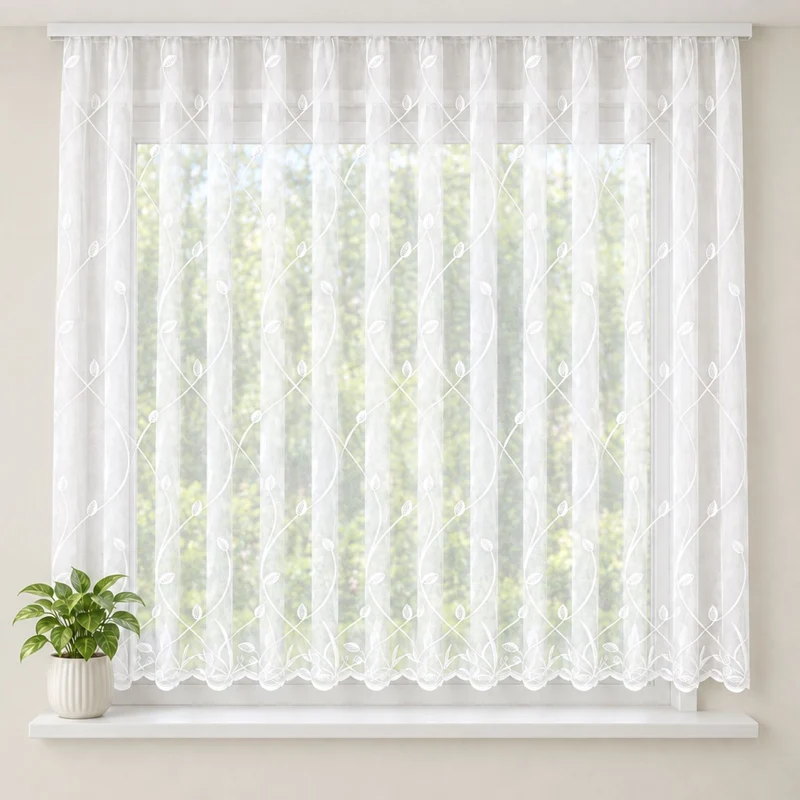 Fensterstore Jacquard weiß mit Faltenband von Albani