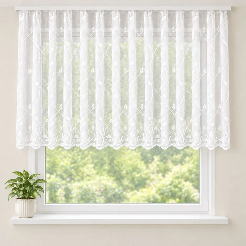 Fensterstore Jacquard weiß mit Faltenband von Albani