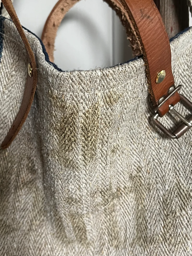 Leinen gestreift: Tasche Shopper mit Streifen in Blau und Aufschrift