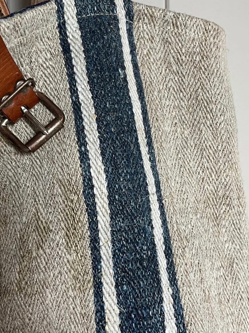 Leinen gestreift: Tasche Shopper mit Streifen in Blau und Aufschrift