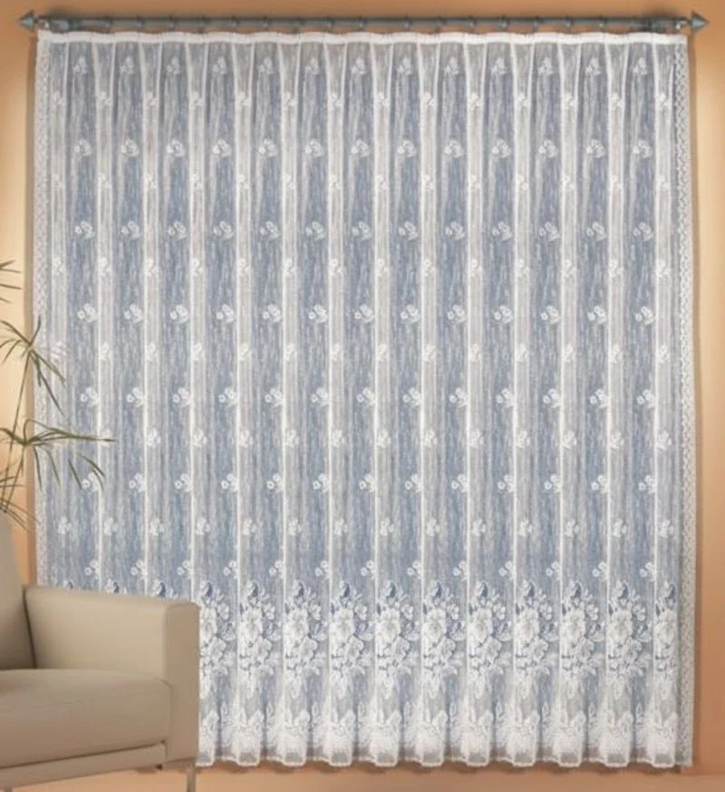 Fertigstore Jacquard Blumen weiß - halbtransparente Gardine von Albani