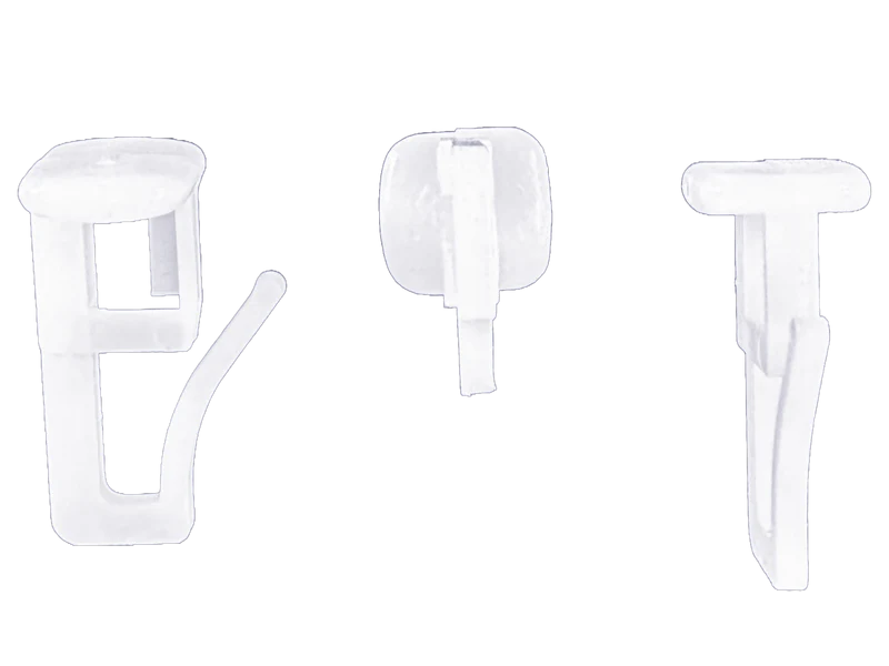 Universal mit F-Haken für Vorhangbefestigung - 100 Stück, 9x10mm Kopf, 23mm Höhe, Kunststoff, Weiß 409