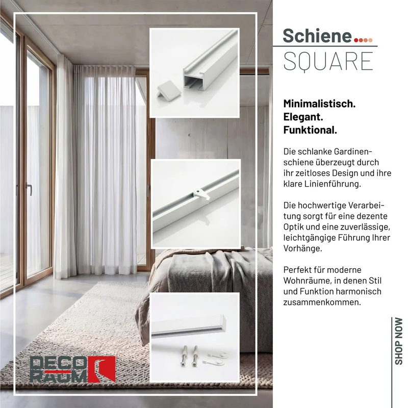 Gardinenschiene Innenlauf auf Maß 1-läufig Weiß - Serie Square