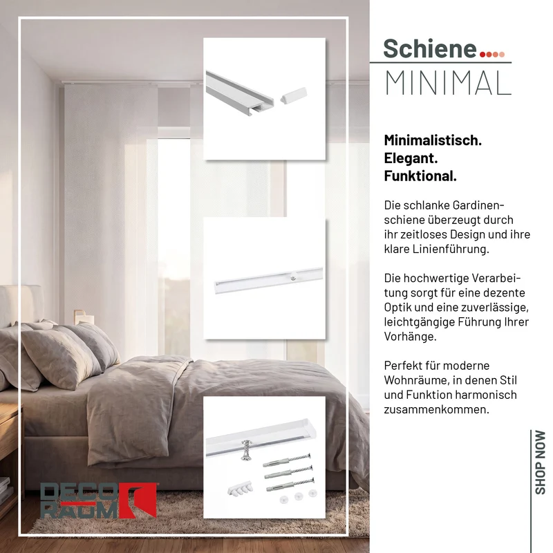 Gardinenschiene Innenlauf auf Maß 1-läufig Weiß - Serie Minimal