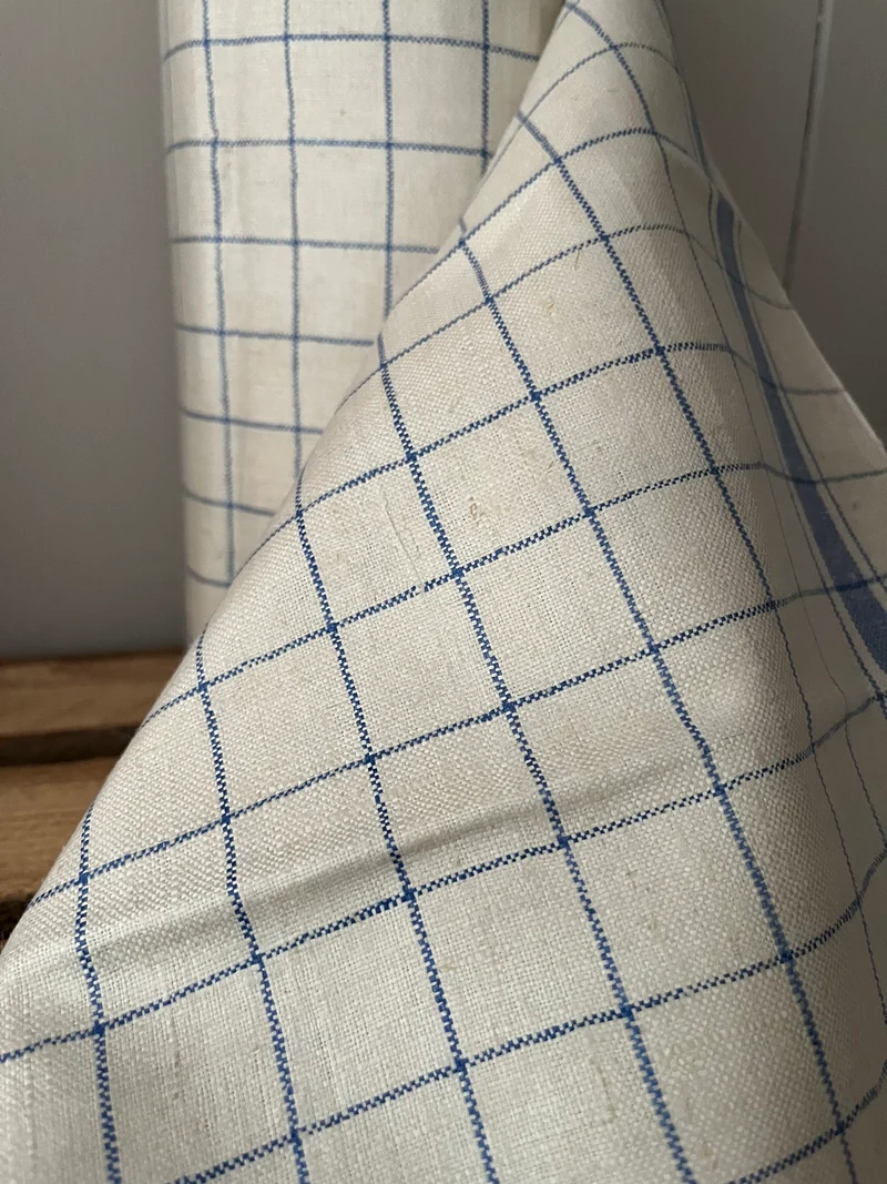 Original altes Küchenleinen um 1940 zart blau kariert - 3,8 Meter