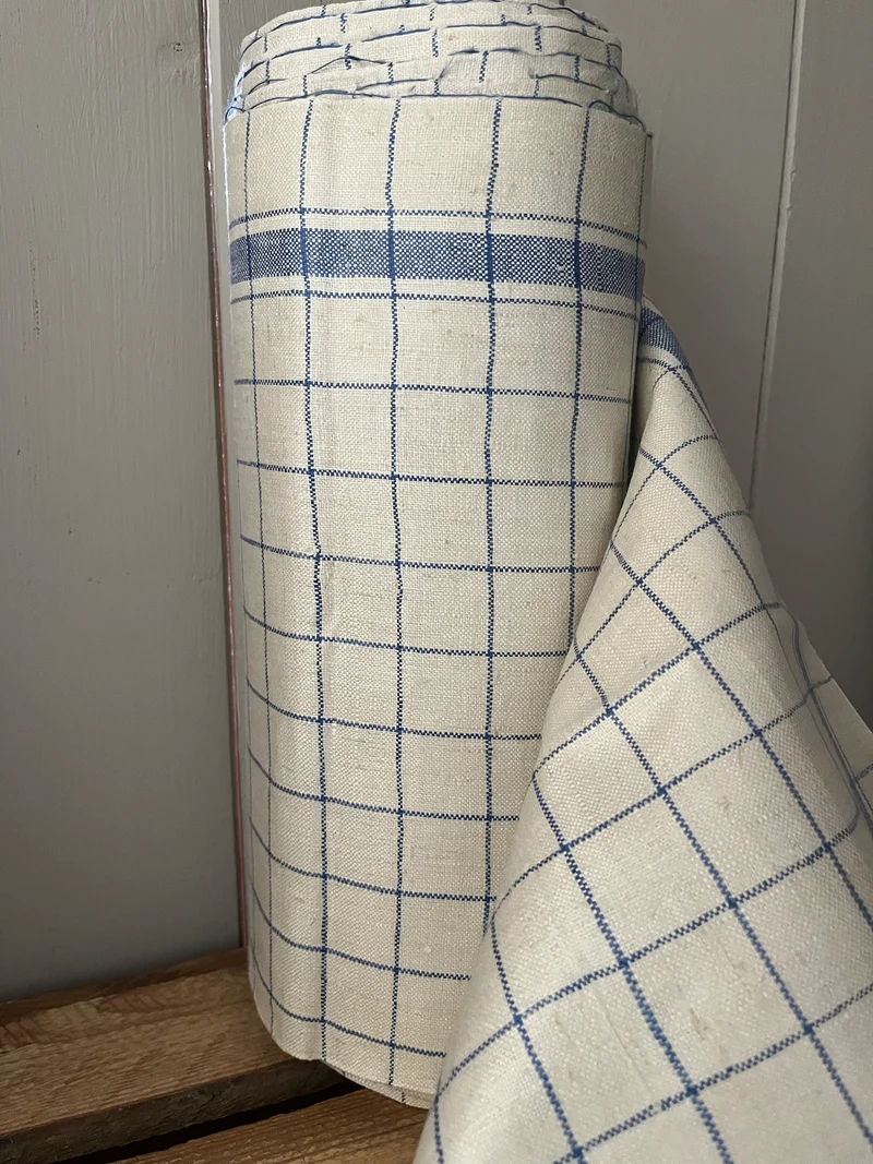 Original altes Küchenleinen um 1940 zart blau kariert - 3,8 Meter