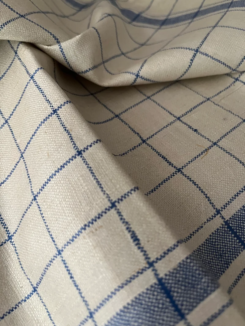 Original altes Küchenleinen um 1940 zart blau kariert - 3,8 Meter