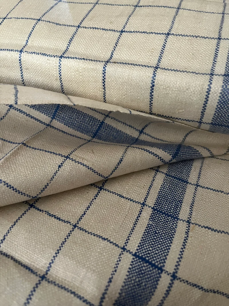 Original altes Küchenleinen um 1940 zart blau kariert - 3,8 Meter