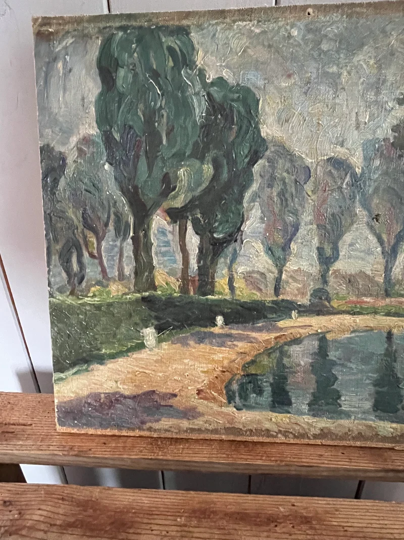 Parklandschaft in Öl - altes Bild aus Frankreich