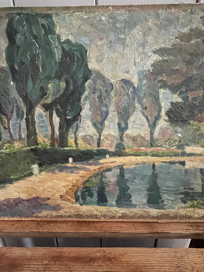 Parklandschaft in Öl - altes Bild aus Frankreich
