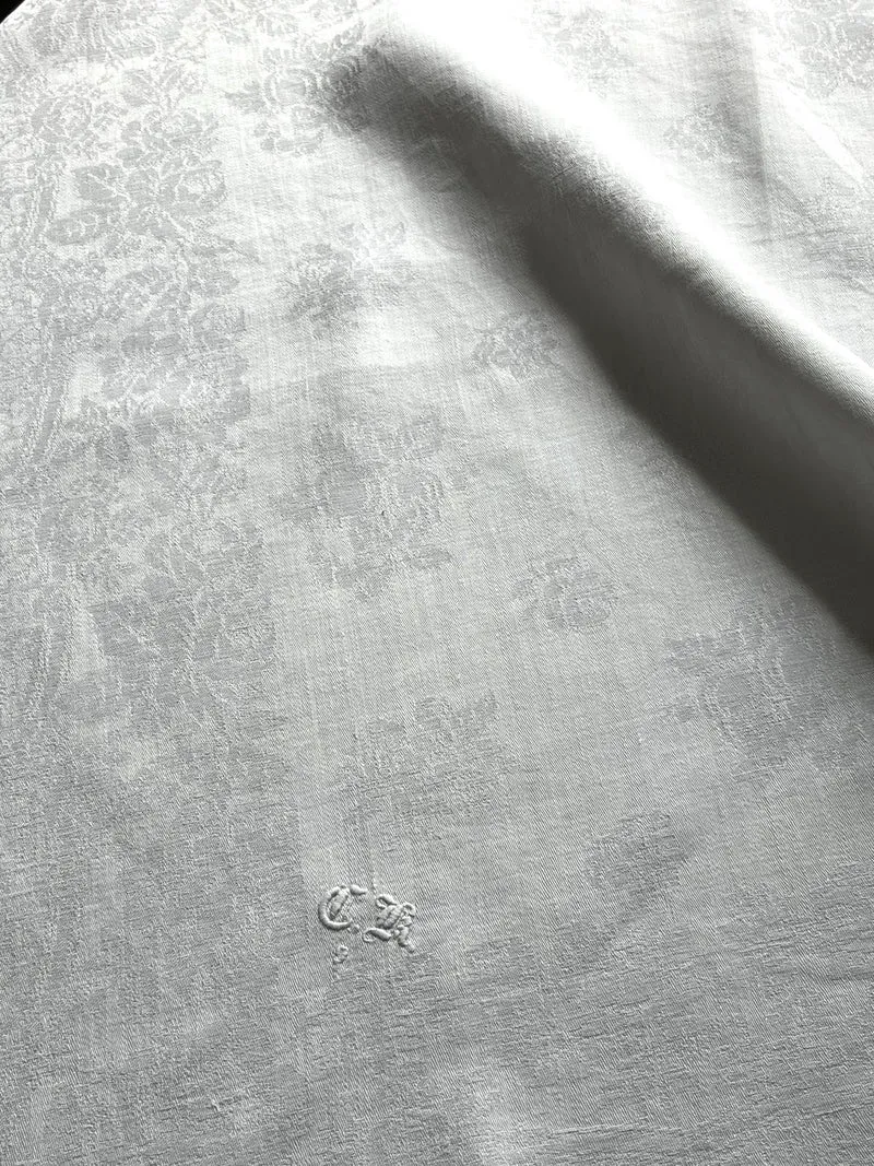 Leinendecke Serviette aus Frankreich mit Prunkdamast und Monogramm