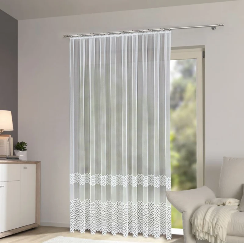 Gardine Jacquard Ella weiß mit Faltenband - Fensterstore von Albani