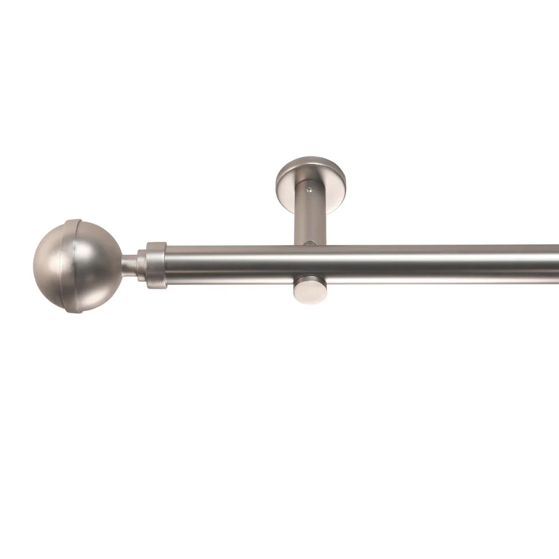 Gardinenstange auf Maß 25mm 1-läufig Edelstahl-optik mit Kugel - Serie Style