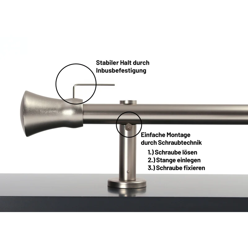 Gardinenstange auf Maß 25mm 1-läufig Edelstahl-optik mit Kegel - Serie Style
