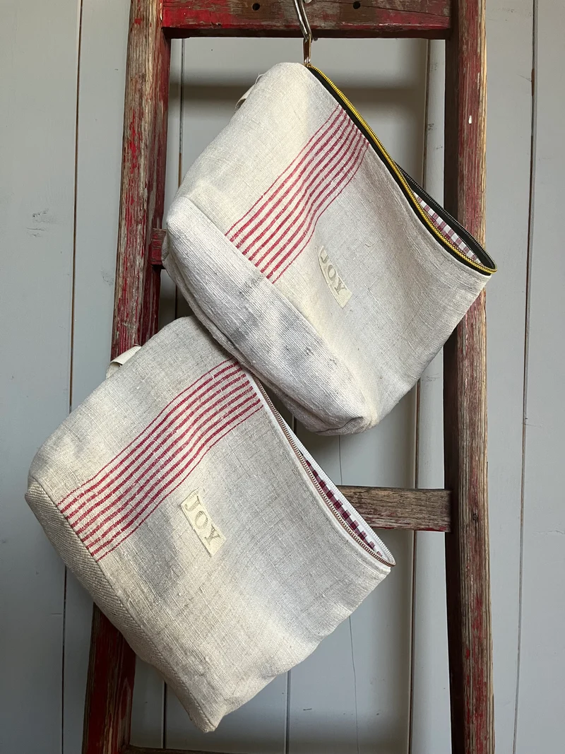 Kosmetiktasche aus altem Leinen - kleiner Shopper