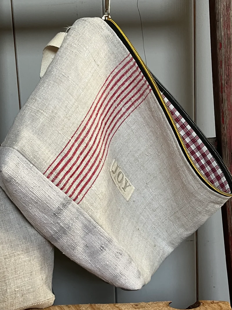Kosmetiktasche aus altem Leinen - kleiner Shopper