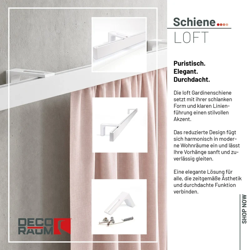 Gardinenschiene Innenlauf auf Maß 1-läufig Weiß - Serie Loft