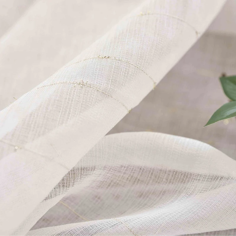 2er Set Transparente Gardine HxB 245x145 cm Weiß »DOHA« in Leinen-Optik mit Glänzendem Garn - Moderne Linien-Design, Pflegeleicht 2023490-2