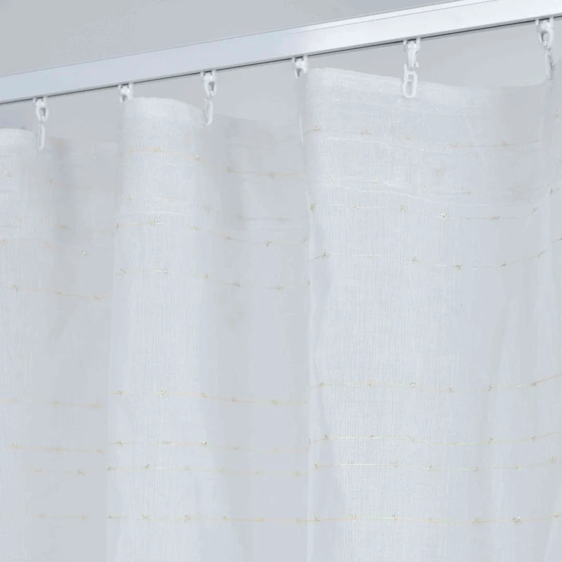 2er Set Transparente Gardine HxB 245x145 cm Weiß »DOHA« in Leinen-Optik mit Glänzendem Garn - Moderne Linien-Design, Pflegeleicht 2023490-2