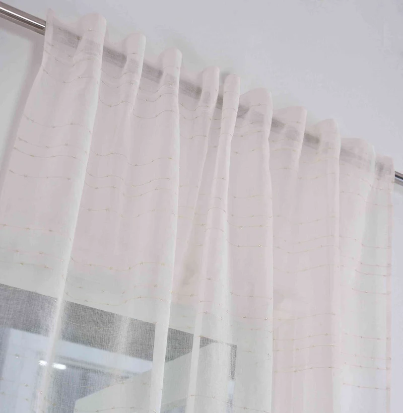 2er Set Transparente Gardine HxB 245x145 cm Weiß »DOHA« in Leinen-Optik mit Glänzendem Garn - Moderne Linien-Design, Pflegeleicht 2023490-2