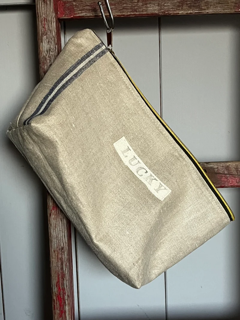 Kosmetiktasche aus altem Leinen - kleiner Shopper