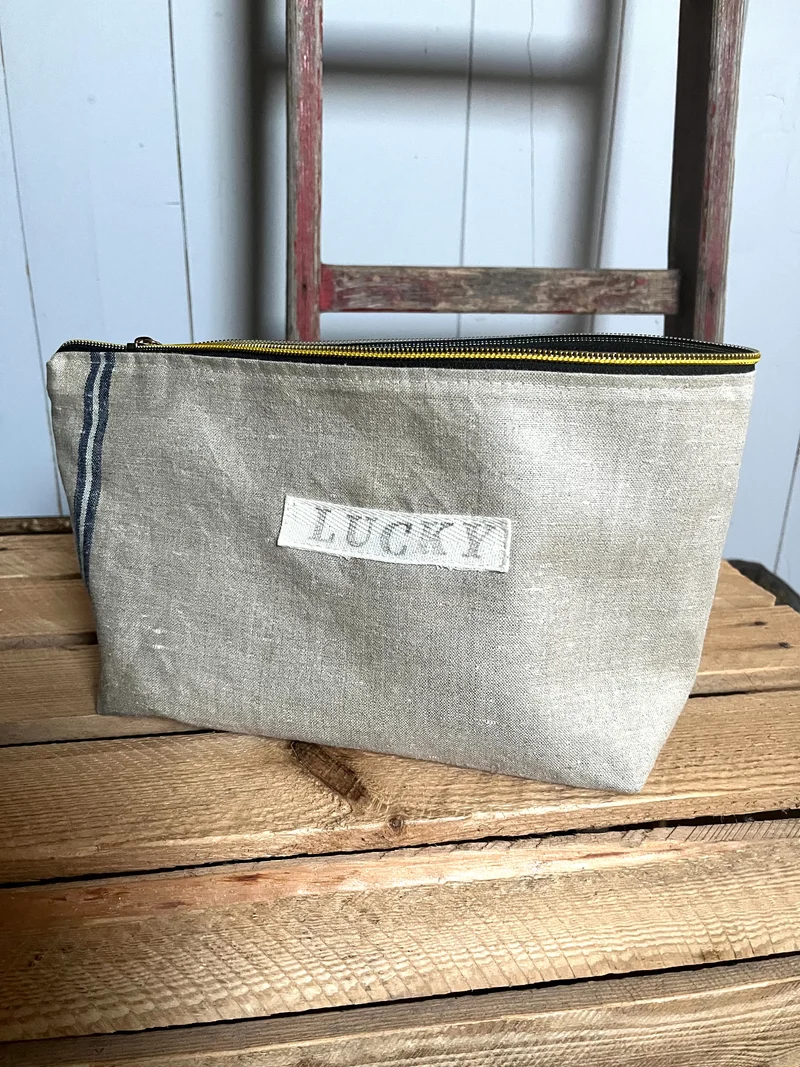 Kosmetiktasche aus altem Leinen - kleiner Shopper