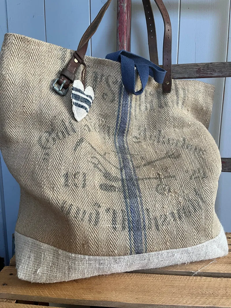 Very Vintage: XL Tasche Shopper mit Streifen und Aufschrift