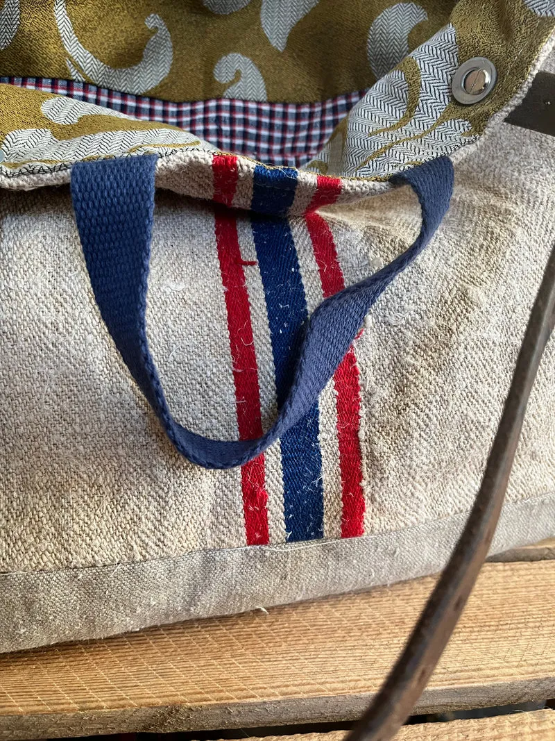 Blau/Rot: große Tasche Shopper aus kräftigem Hanfstoff mit Streifen