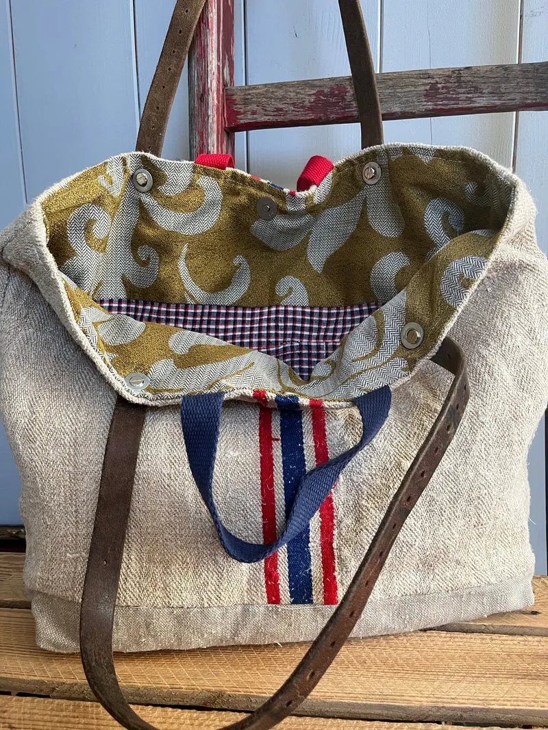 Blau/Rot: große Tasche Shopper aus kräftigem Hanfstoff mit Streifen