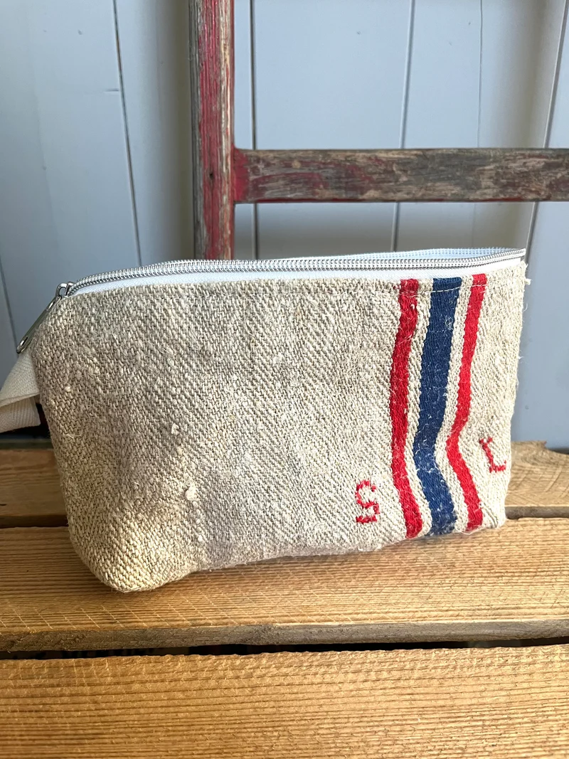 Kosmetiktasche aus altem Leinen - kleiner Shopper