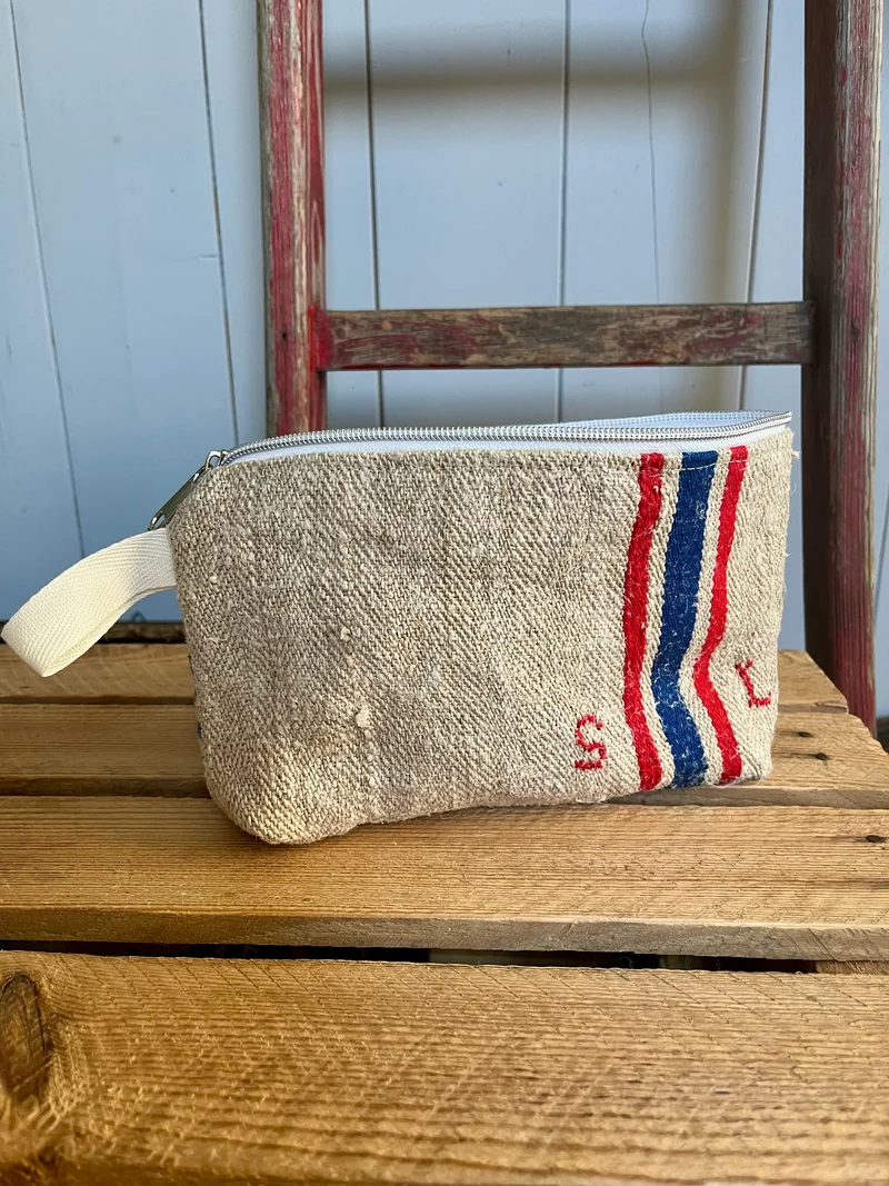 Kosmetiktasche aus altem Leinen - kleiner Shopper