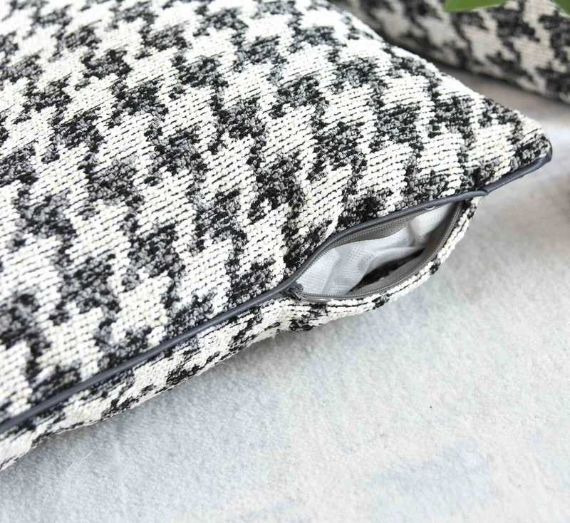 2er Set Kissen LxB 40x40 cm Creme Schwarz »PARIS« mit Füllung Ausgefallenes Hahnentritt-Muster schwarzes Paspelband 2023320K-2