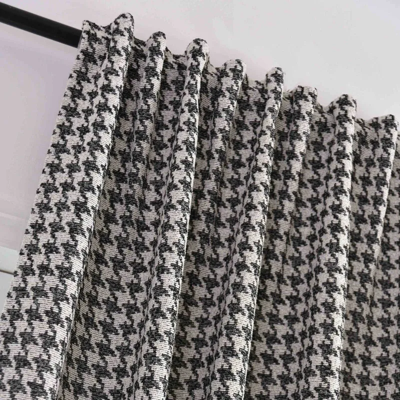 2er Set Vorhänge HxB 245x140 cm Creme Schwarz Hahnentritt-Muster »PARIS« Flexible Multiband Aufhängung Elegant Pflegeleicht 2023320-2