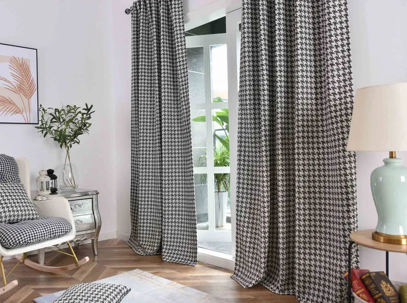 2er Set Vorhänge HxB 245x140 cm Creme Schwarz Hahnentritt-Muster »PARIS« Flexible Multiband Aufhängung Elegant Pflegeleicht 2023320-2