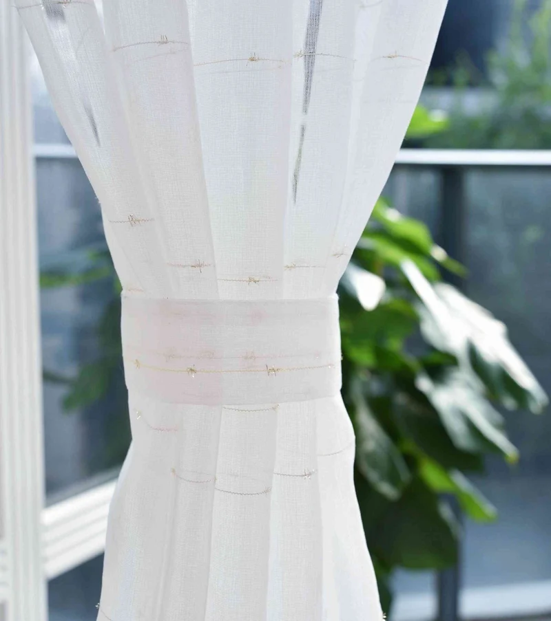 Transparente Gardine HxB 245x145 cm Weiß »DOHA« in Leinen-Optik mit Glänzendem Garn - Moderne Linien-Design, Pflegeleicht 2023490