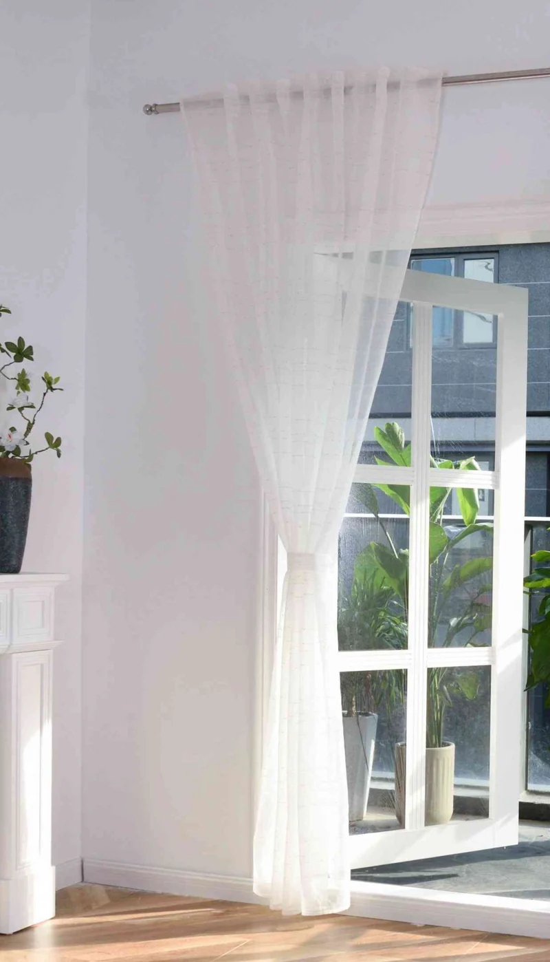 Transparente Gardine HxB 245x145 cm Weiß »DOHA« in Leinen-Optik mit Glänzendem Garn - Moderne Linien-Design, Pflegeleicht 2023490
