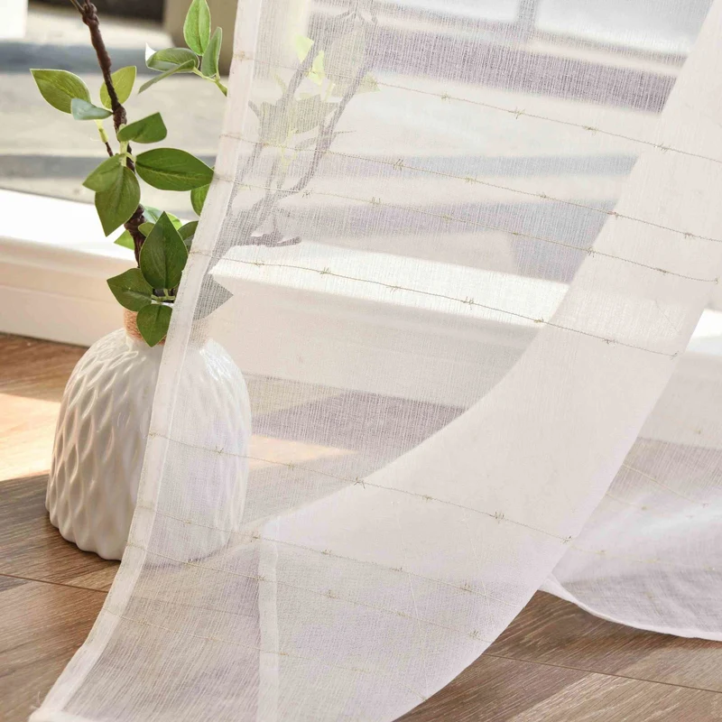 Transparente Gardine HxB 245x145 cm Weiß »DOHA« in Leinen-Optik mit Glänzendem Garn - Moderne Linien-Design, Pflegeleicht 2023490