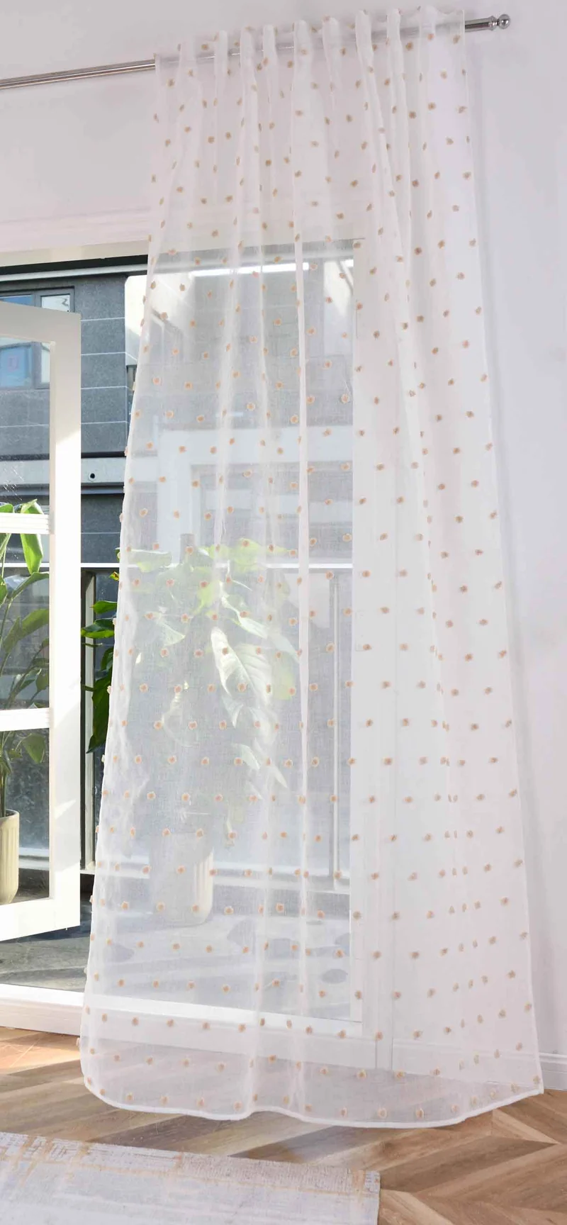 Gardine HxB 245x140 cm Natur Taupe Pompom »VALENCIA« Multiband Aufhängung Scherli Transparent Leinen-Optik 2023470