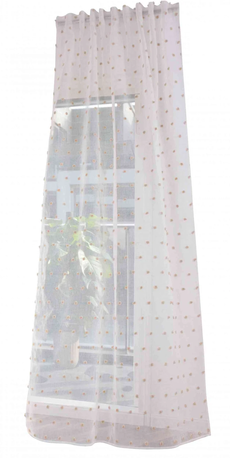 Gardine HxB 245x140 cm Natur Taupe Pompom »VALENCIA« Multiband Aufhängung Scherli Transparent Leinen-Optik 2023470