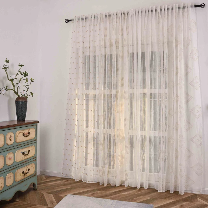 Gardine HxB 245x140 cm Natur Taupe Pompom »VALENCIA« Multiband Aufhängung Scherli Transparent Leinen-Optik 2023470