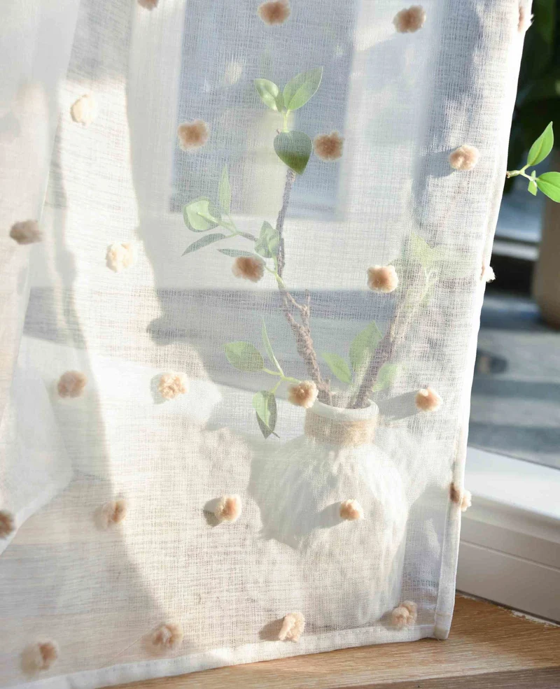 Gardine HxB 245x140 cm Natur Taupe Pompom »VALENCIA« Multiband Aufhängung Scherli Transparent Leinen-Optik 2023470