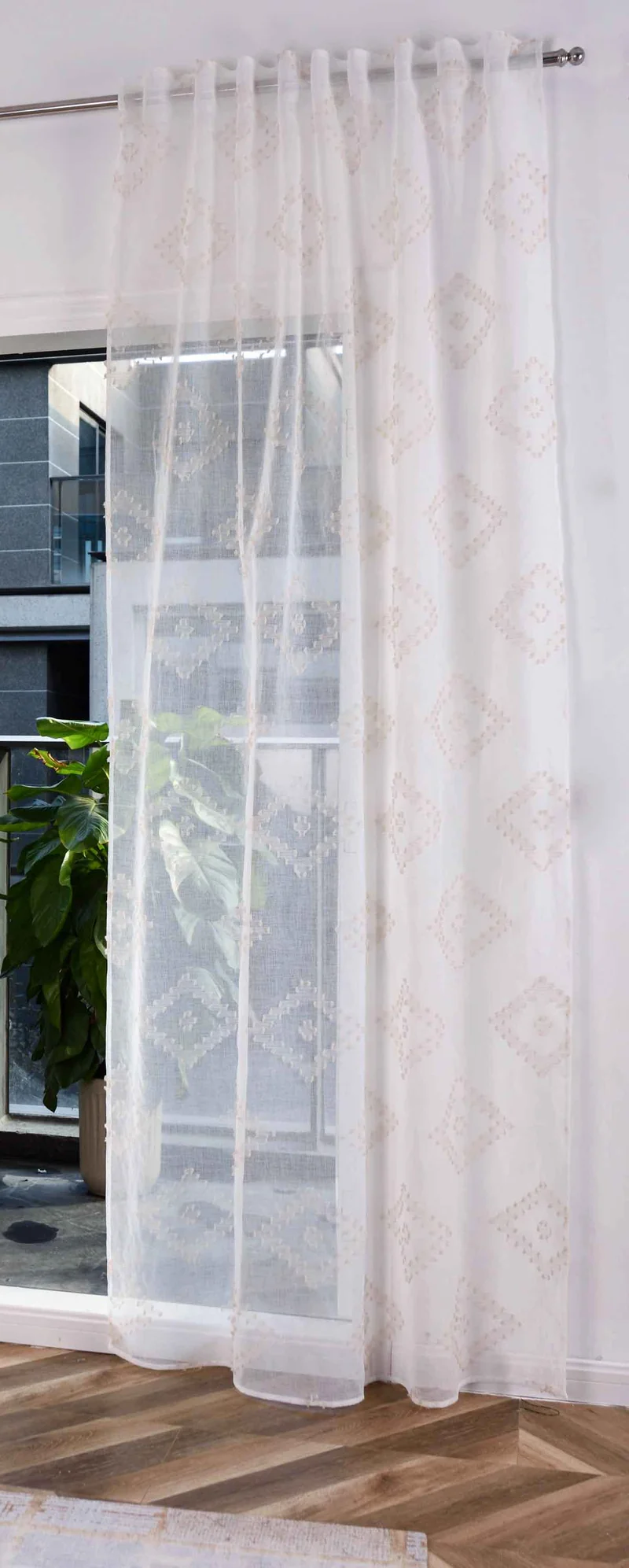 Gardine HxB 245x140 cm Natur Taupe Chevron »VALENCIA« Multiband Aufhängung Scherli Transparent Leinen-Optik 2023460