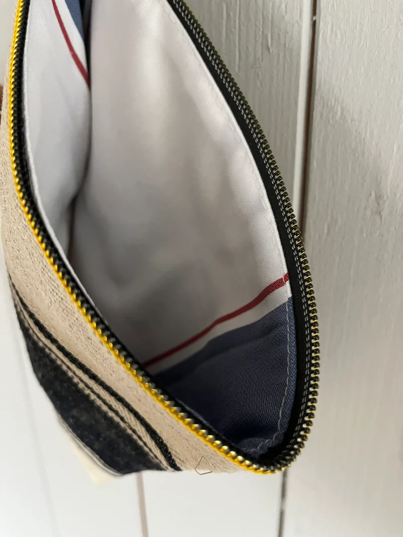 Kosmetiktasche aus altem Leinen gestreift kleiner Shopper