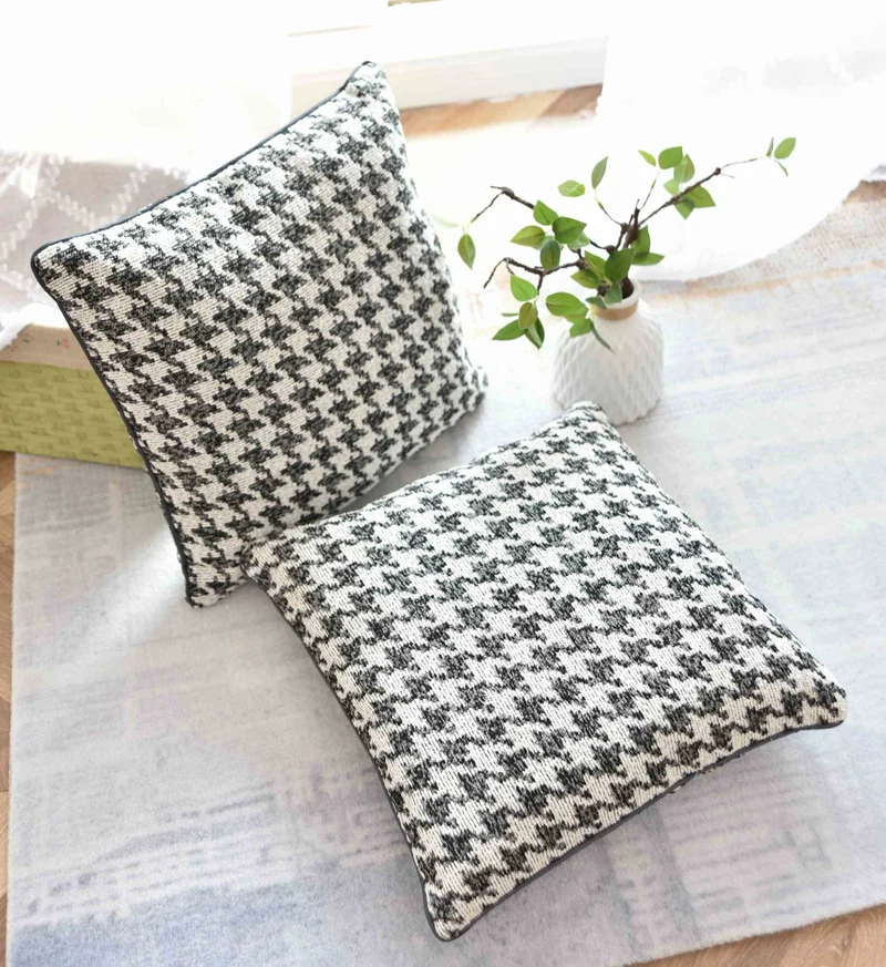 Kissen LxB 40x40 cm Creme Schwarz »PARIS« mit Füllung Ausgefallenes Hahnentritt-Muster schwarzes Paspelband 2023320K