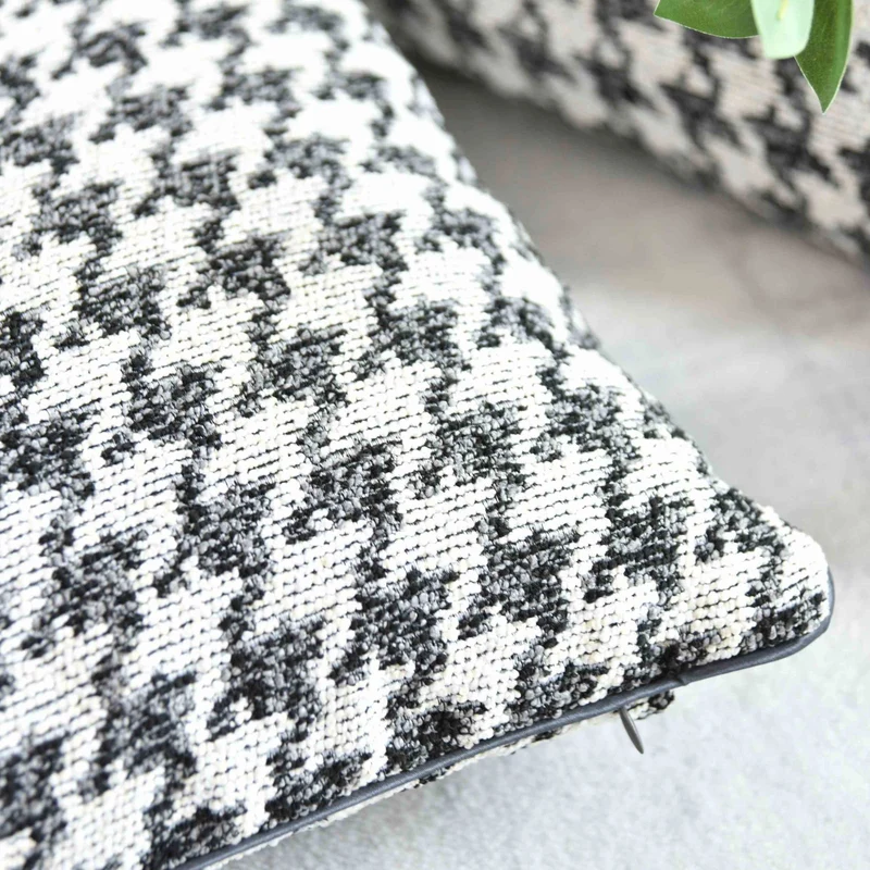 Kissen LxB 40x40 cm Creme Schwarz »PARIS« mit Füllung Ausgefallenes Hahnentritt-Muster schwarzes Paspelband 2023320K