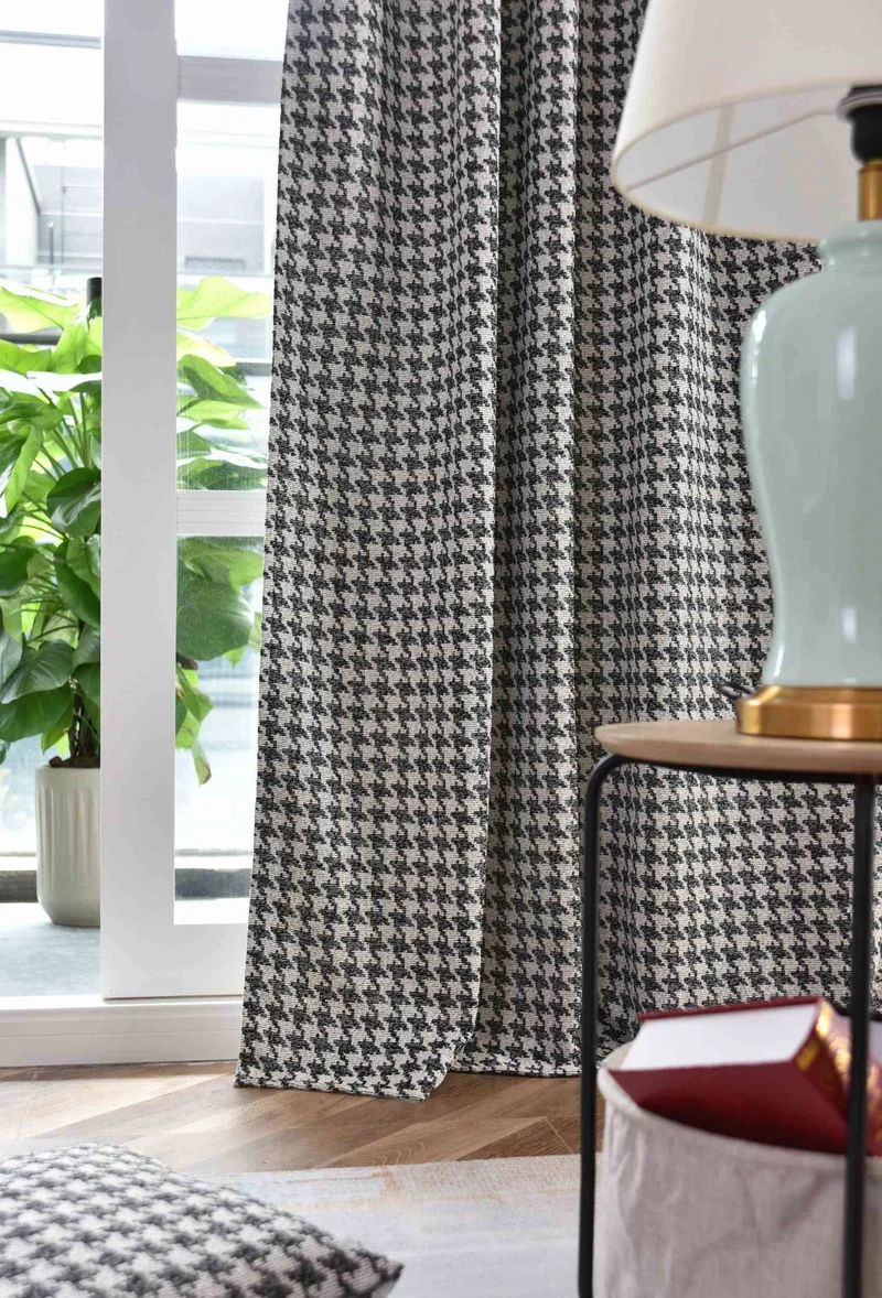 Vorhang HxB 245x140 cm Creme Schwarz Hahnentritt-Muster »PARIS« Flexible Multiband Aufhängung Elegant Pflegeleicht 2023320