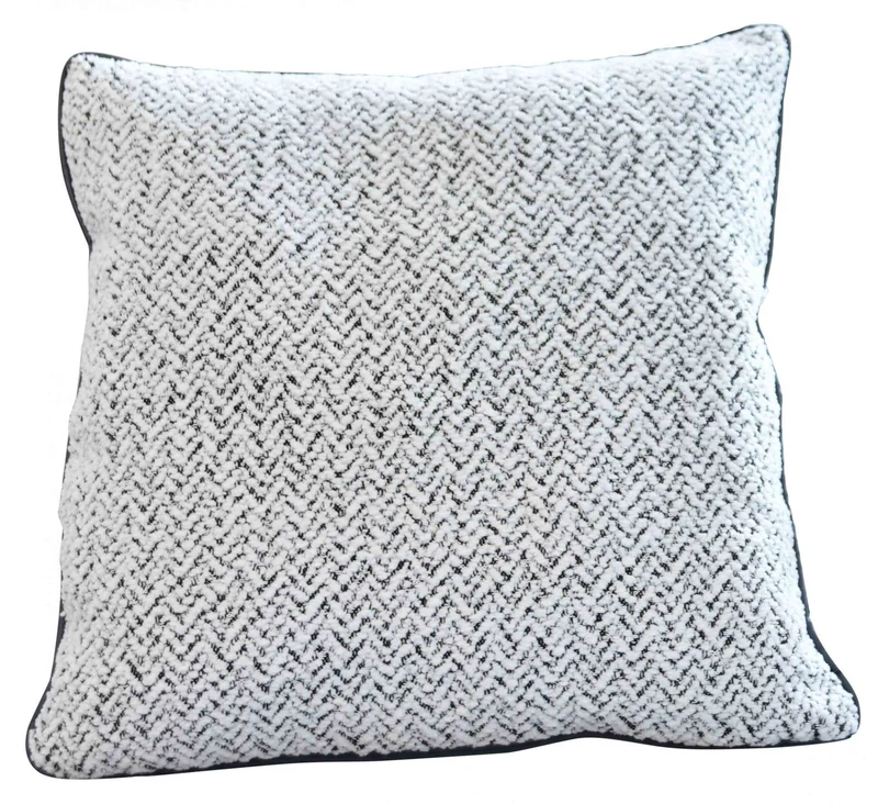 Chenille Dekokissen Bouclé-Optik LxB 40x40 cm Weiß Schwarz »MONTANA« mit Eleganter Schwarzer Paspelierung Reißverschluss Weicher Füllung 2023330K